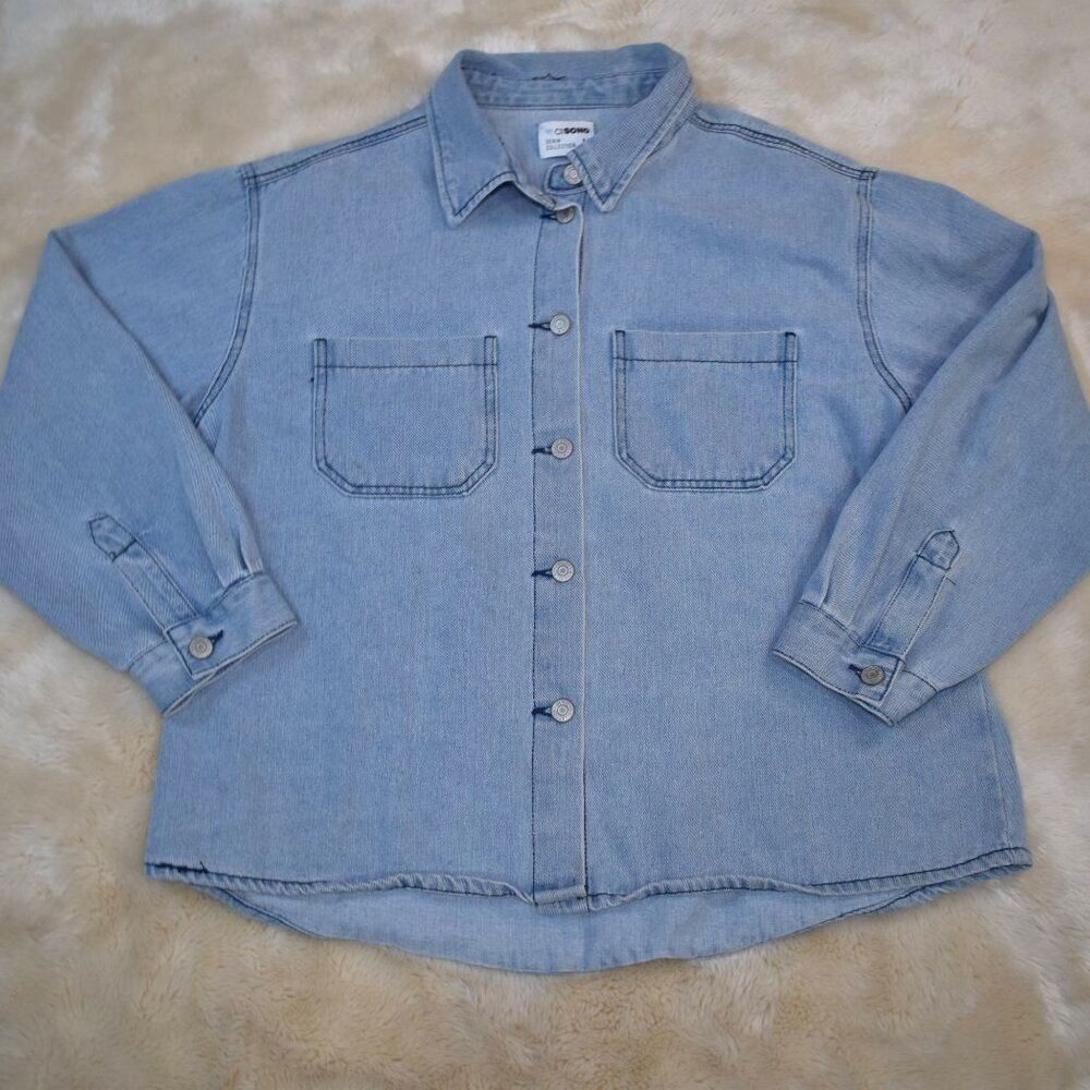 Cisono Denim Shacket Blue Jean Jacket Button-Up Oversized Shirt Women’s Size Med - Picture 4 of 12